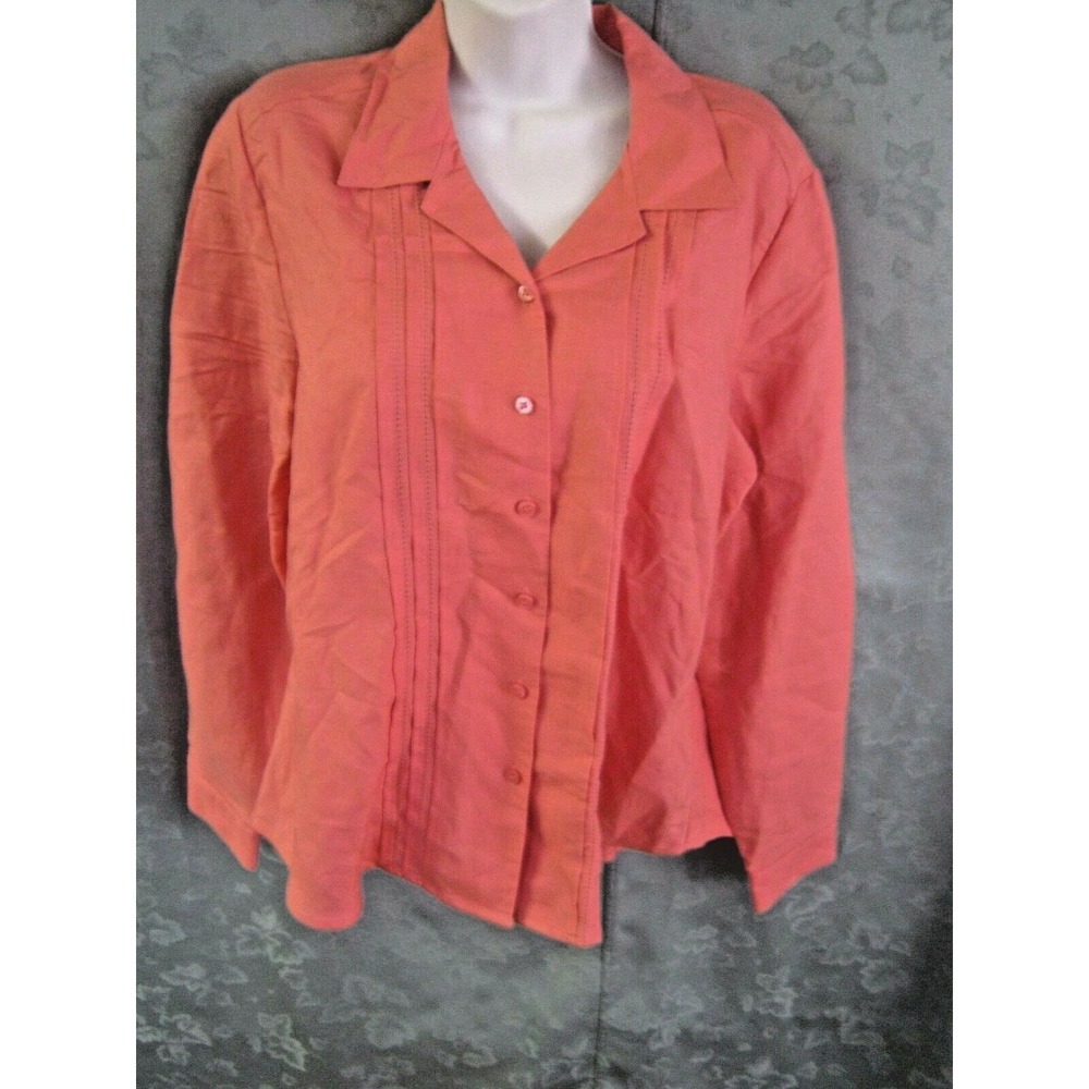 Villager Sport Shirt Size Large Coral Pintuck Pleated